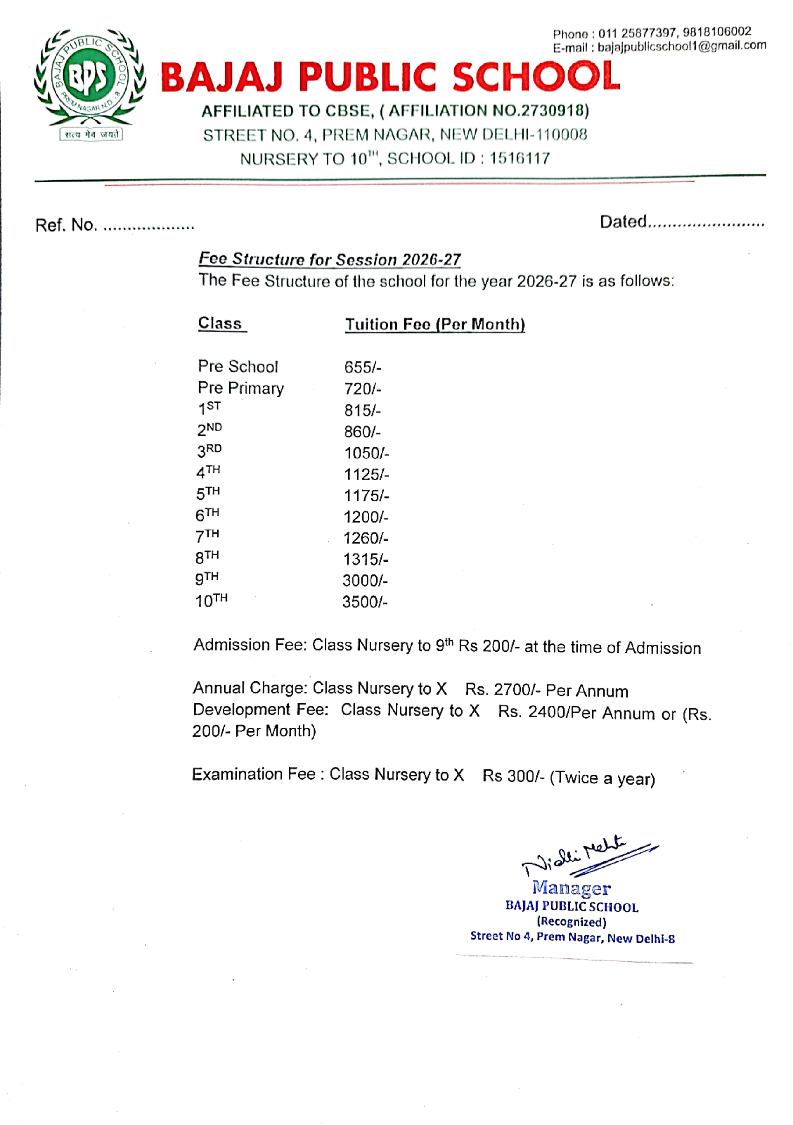 Fee Structure